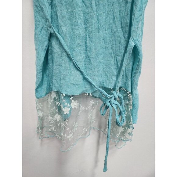 Simply Irresistible Womens Tie Front Ruffle Vest Sz 1X Turquoise Fairycore BOHO - Picture 9 of 10
